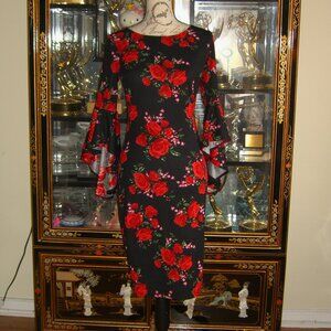 NWT VFSHOW VFEMAGE ROSE PRINT FLUTTER SLEEVE DRESS S